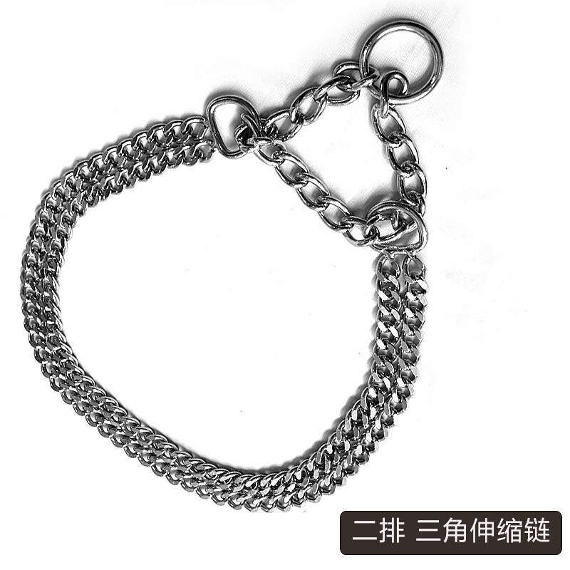 不锈钢狗项圈狗链圈大犬宠物颈圈半控训练伸缩链耐咬三角脖套