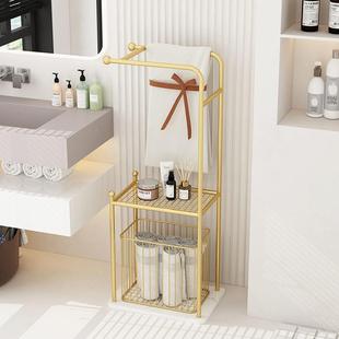 轻铁毛巾架地浴巾架1浴室置物落艺架卫奢生间挂毛巾架子脏衣篓ins