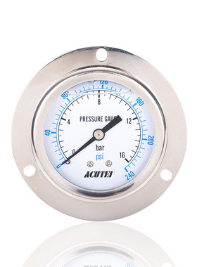 不锈钢压力表充油耐振轴向带前边USA YN60BF 16BAR 240PSI 1/4PT