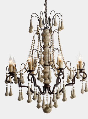 美式乡村木艺吊灯复古简约创意复古餐厅客厅酒店咖啡厅铁艺灯具