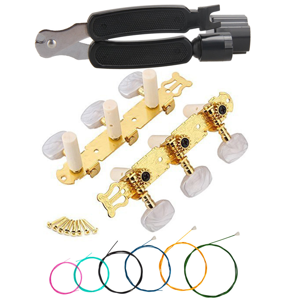 批发 古典吉他配件组合—吉他三合一工具黑色镀金长三联云母圆头