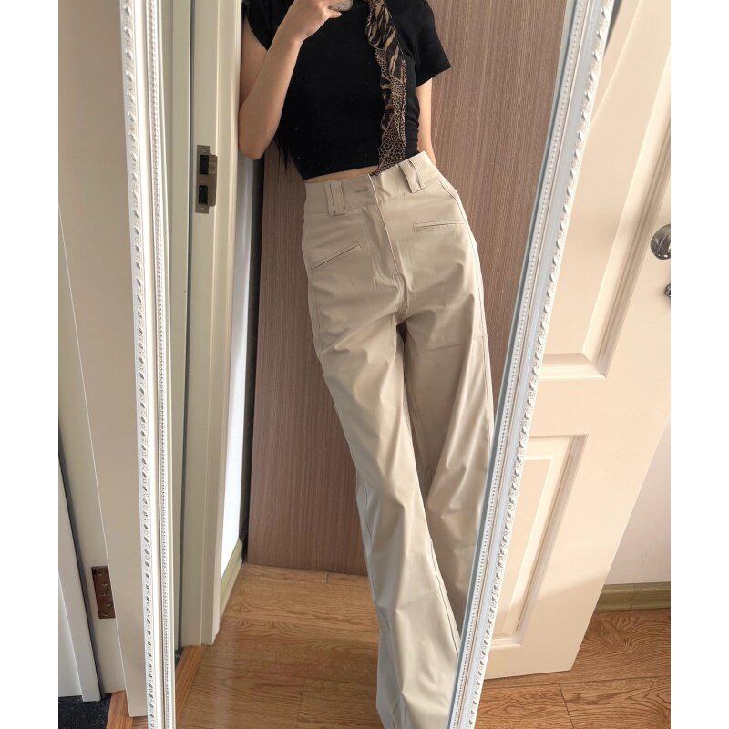175高个子加长美式直筒阔腿卡其工装裤女夏季高腰显瘦休闲 西装裤