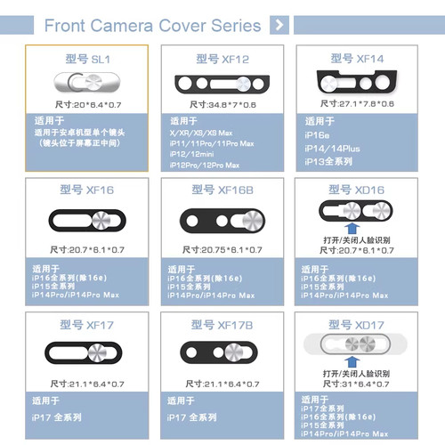XF17适用iPhone17Pro161514前后置摄像头隐私盖遮挡片滑贴防偷窥