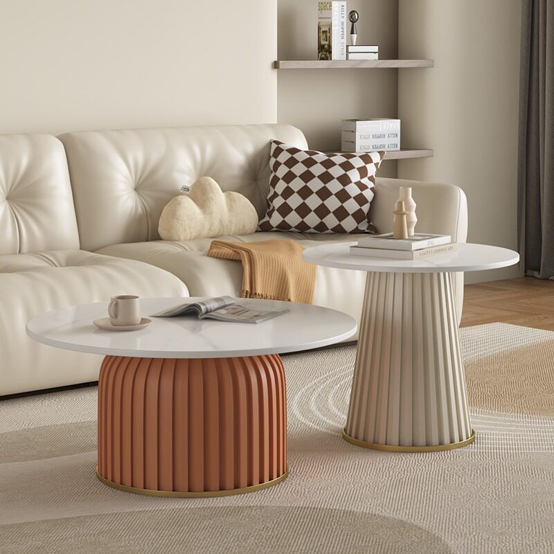 现代简约巖板茶几客厅家用2024新款轻奢高级感欧式圆形组合茶桌