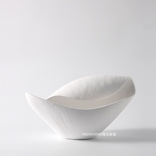 简约现代白色陶瓷花瓶客厅家居样板间艺术果盘插花器软装 饰品摆件