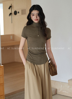 AC Sunshine莱赛尔天丝羊毛半高领短袖t恤女内搭打底衫上衣H17865