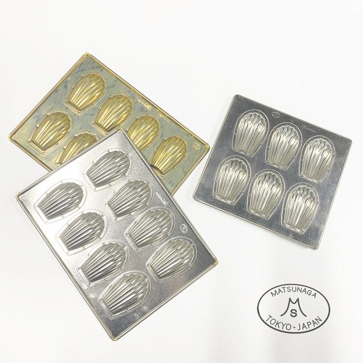 日本松永瘦长贝壳6连8连玛德琳蛋糕不沾烘焙模具 金色/银色