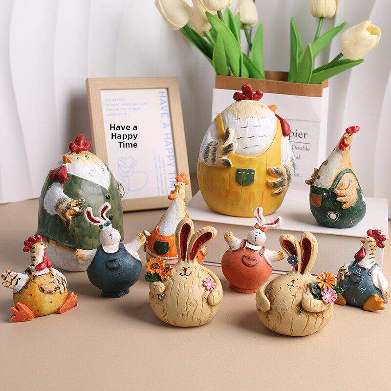 创意家居树脂可爱大蒜兔子装饰品摆件鸡客厅电视柜复古工艺品摆设