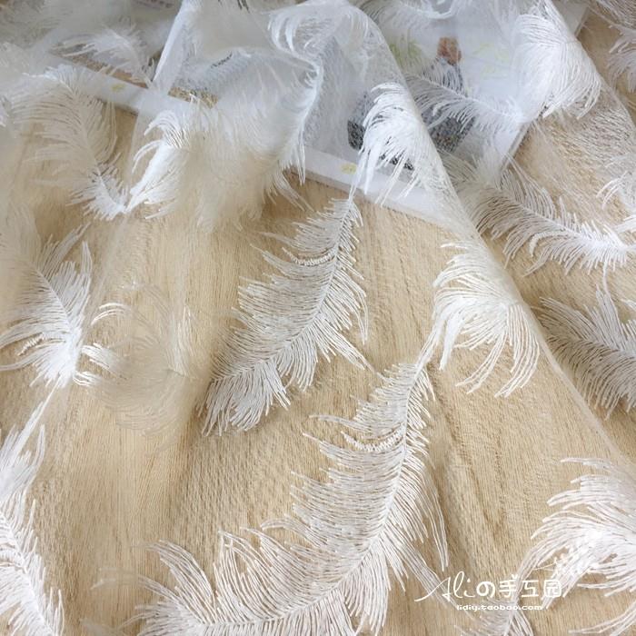 网纱刺绣蕾丝布料面料ins手工服装裙子婚纱拍摄拍照背景白色羽毛