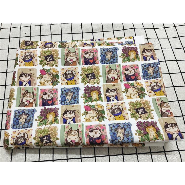 卡通布料细帆布印花手工diy面料沙发套布料包包宿舍桌布树叶子猫