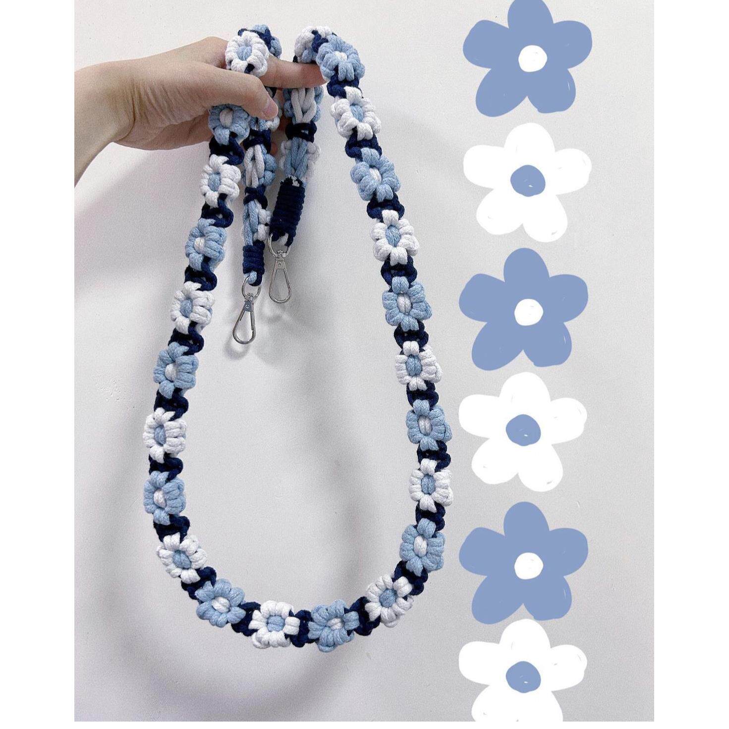 小花朵手机链斜挎带挂绳挂脖diy清新花瓣装饰挂饰材料包棉绳编织