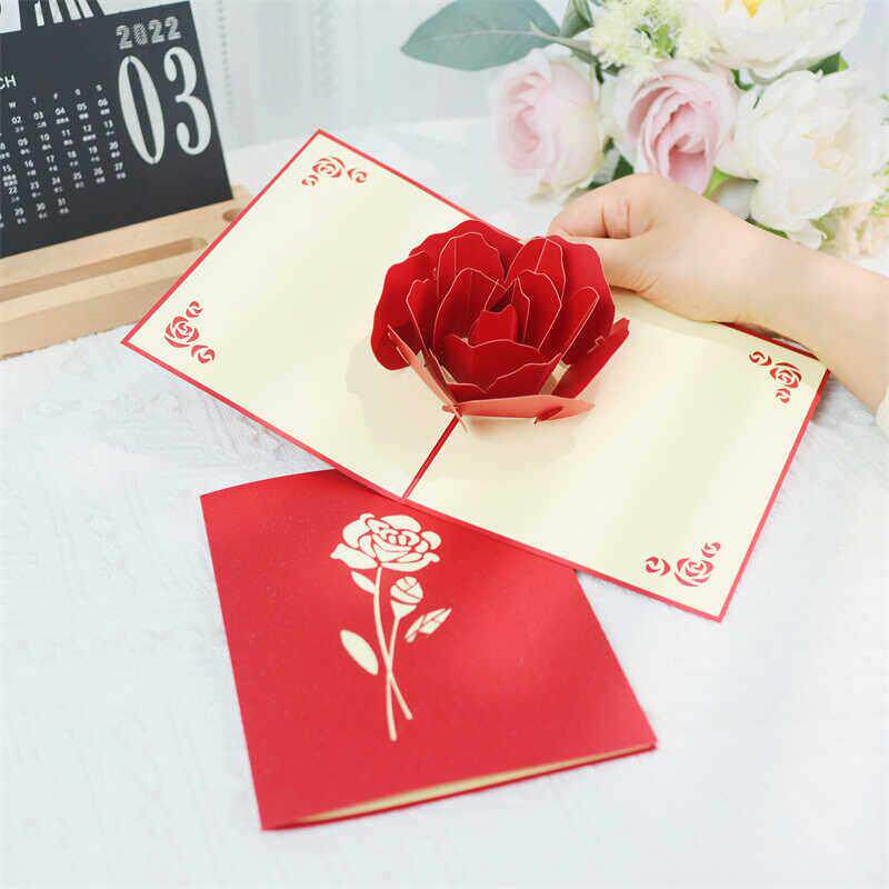 创意绽放玫瑰花立体贺卡生日节日走心礼物感恩节520送女朋友恋人