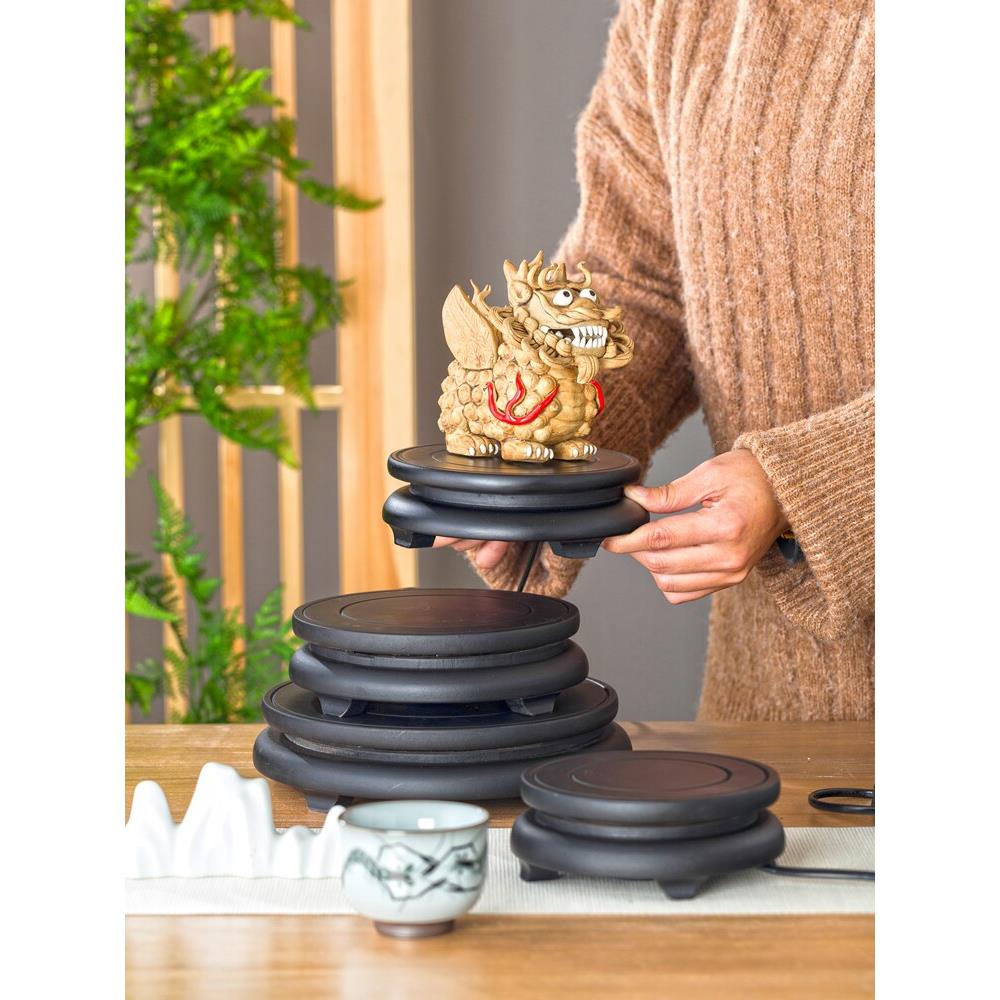 机械旋转底座托实木花瓶鱼缸奇石头工艺品摆件花盆底座托盘架圆形