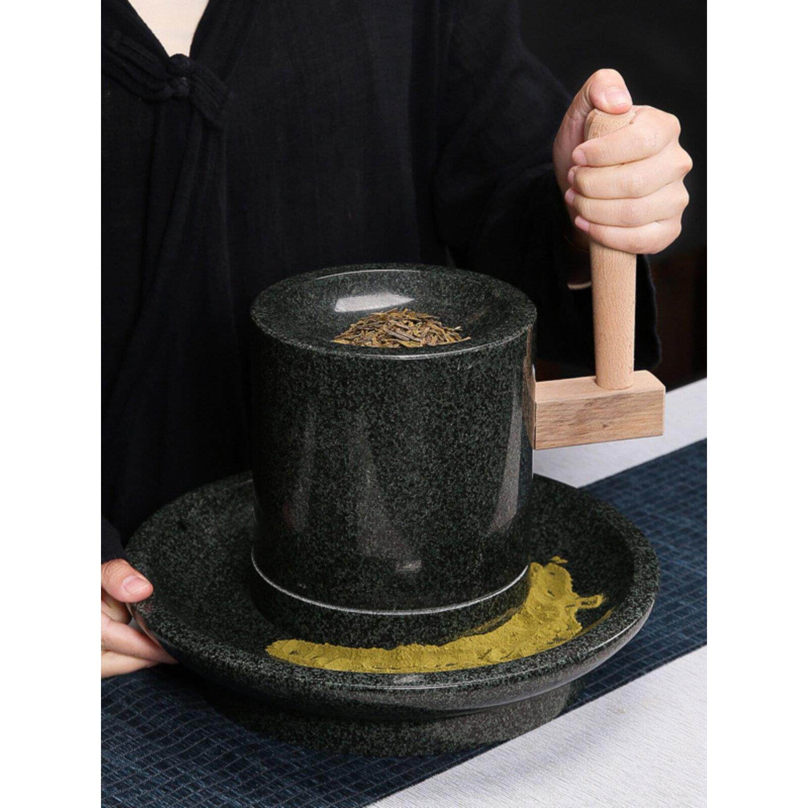 宋代点茶石磨茶碾子石臼石转运 石磨宋代点茶粉研磨 茶磨石磨