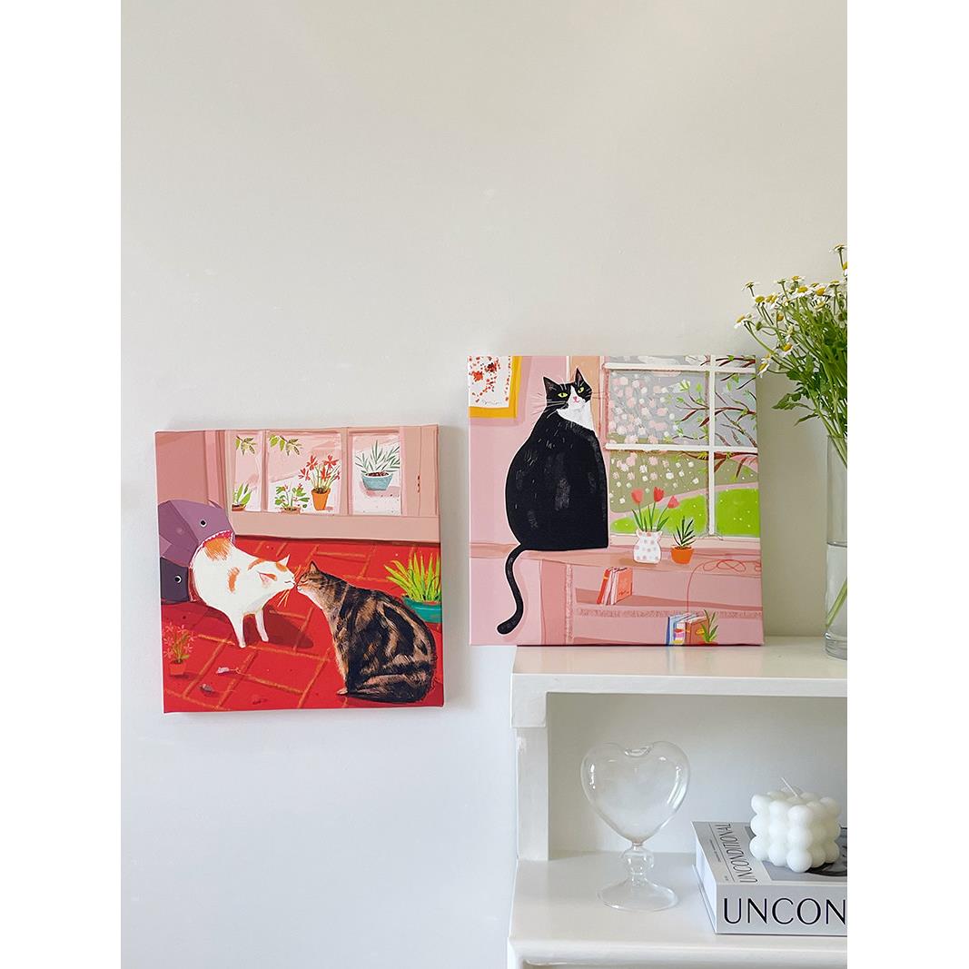 ins韩风小猫咪装饰画 可爱插画风卧室床头画 客厅电视柜摆件挂画
