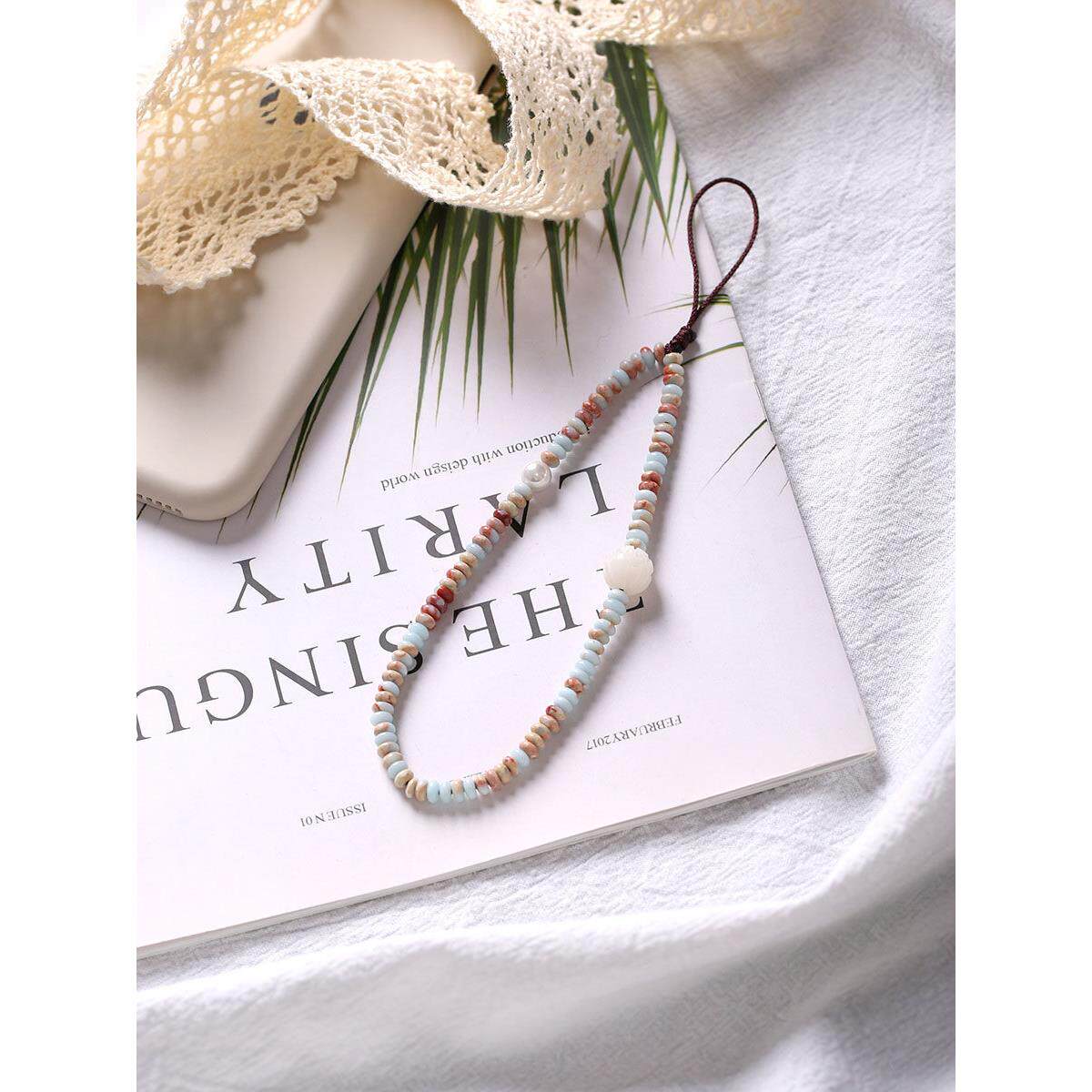 寿山石手机链挂绳挂件女款长包钥匙扣吊坠指环手腕绳玉石腕带防丢