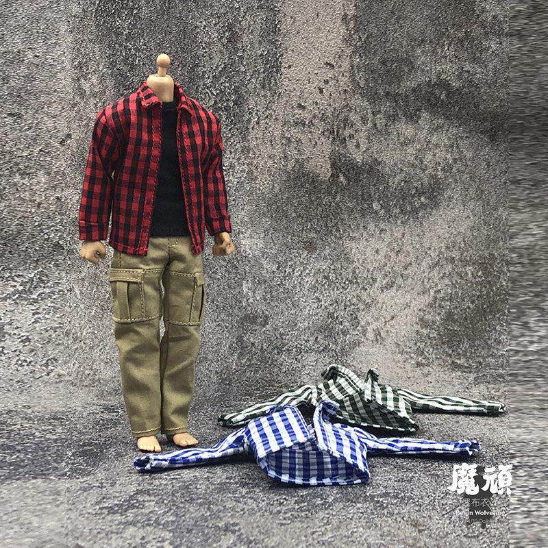 112新款兵人衣服男6寸可动人偶配件CF布衣潮流牛仔裤格子衬衣套装