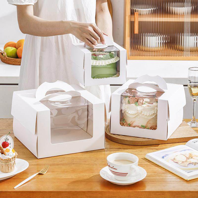 韩版4/6/8寸手提半透明开窗生日蛋糕盒烘焙包装盒慕斯芝士盒子ins