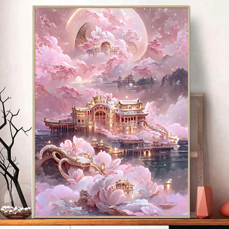 2025新款钻石画客厅满钻贴钻十字绣带框钻石绣梦幻宫殿城堡手工5d