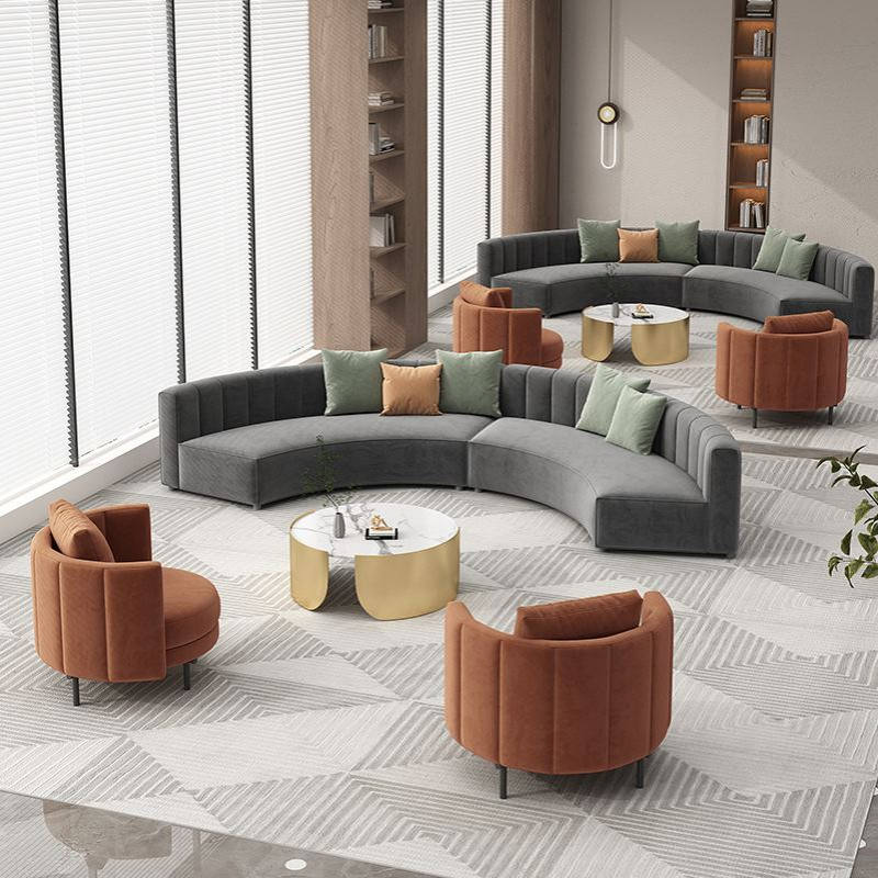 轻奢简约洽谈桌椅酒店会所贵宾大厅接待圆弧形绒布沙发会客区阳台