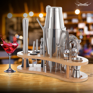 批发 酒吧鸡尾酒竹架爆款 精选不锈钢创意风格 调酒器套装