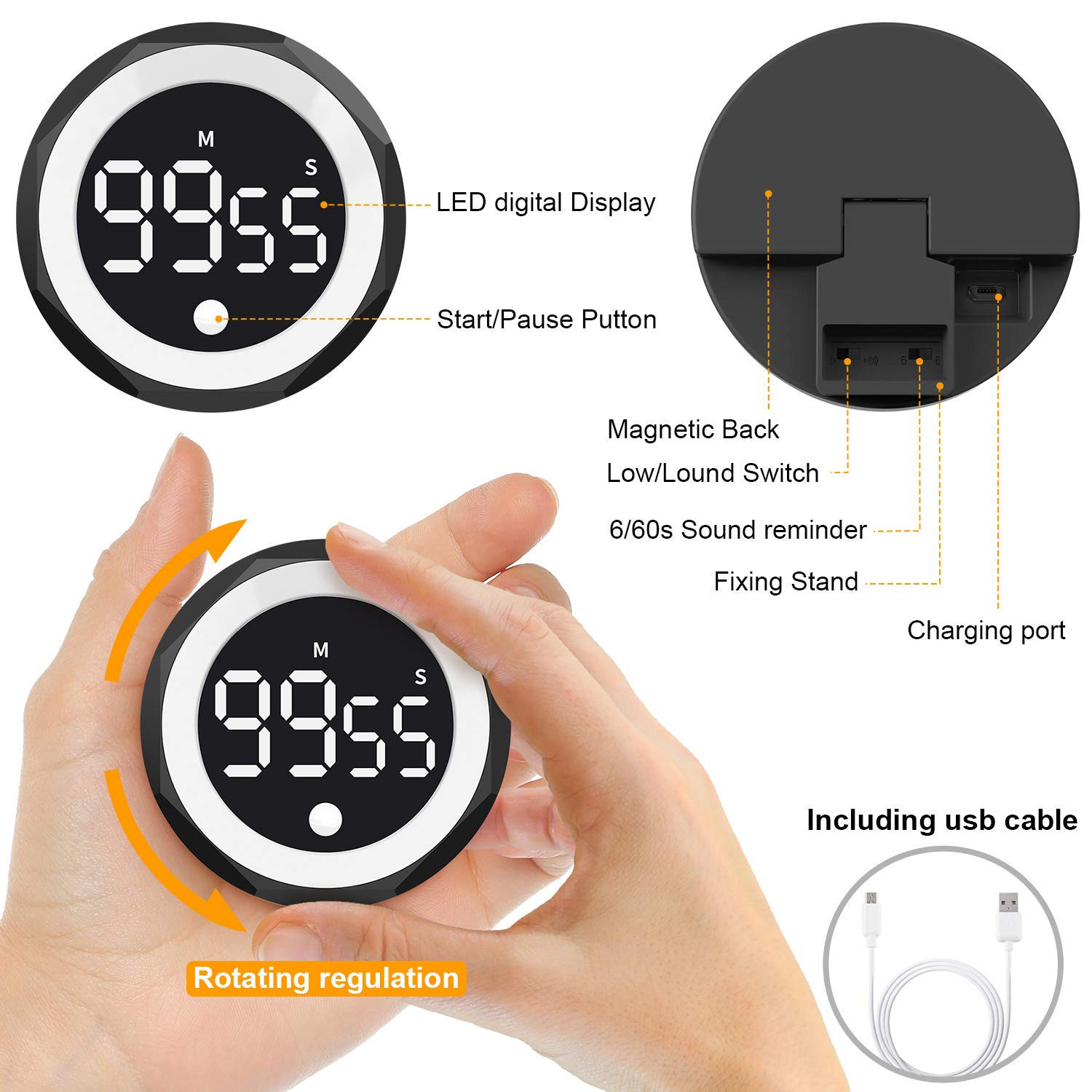 自律旋转计时器磁吸LED静音定时器厨房倒计时美容运动学习提醒器,特色手工艺,其他特色工艺品,淘宝优惠券,粉丝福利购,淘宝优惠卷