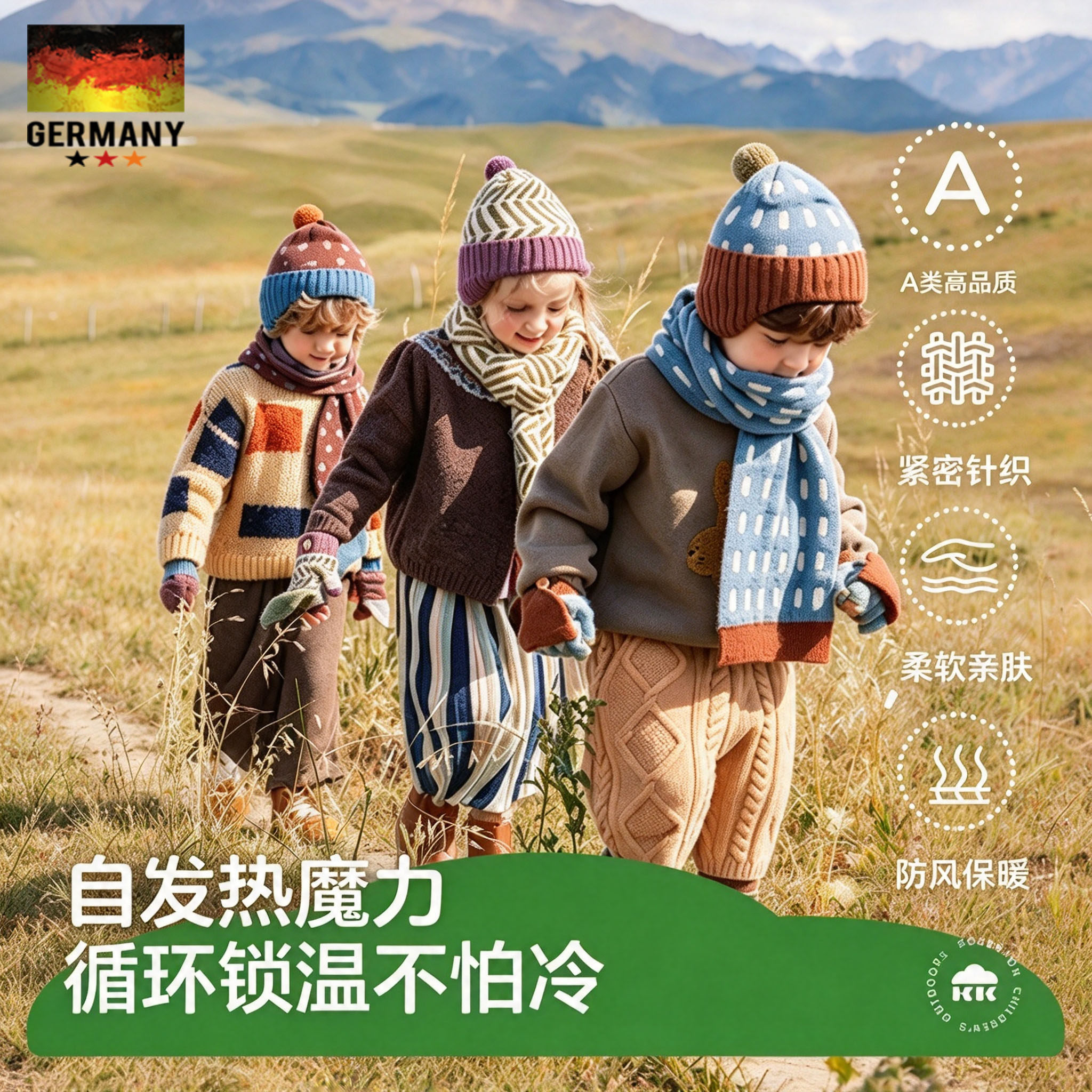 德国秋冬男女童毛线护耳保暖帽子