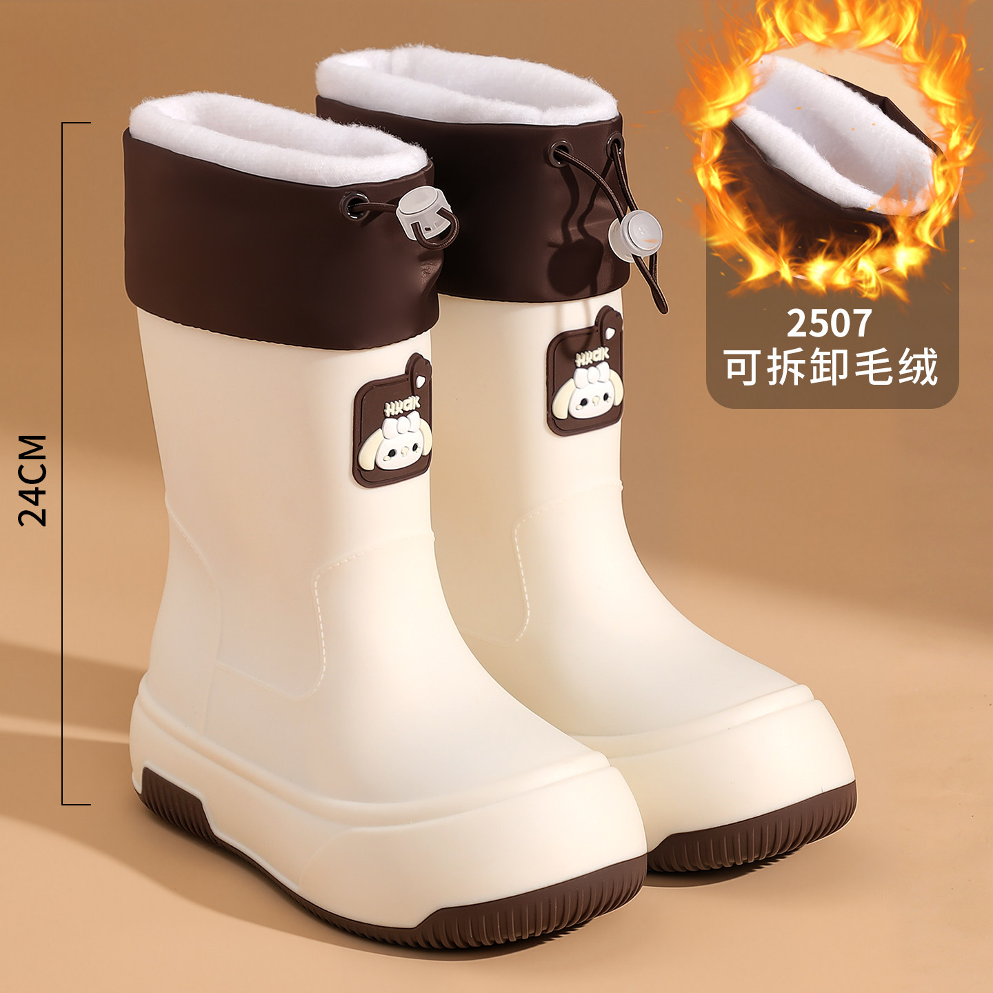 韩版出口雨鞋女款时尚加绒中筒可爱防滑雨靴耐磨软底防水鞋胶鞋女图片