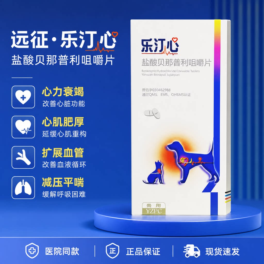 远征乐汀心宠物心脏药盐酸贝那普利咀嚼片心肺衰竭犬猫咳嗽充血