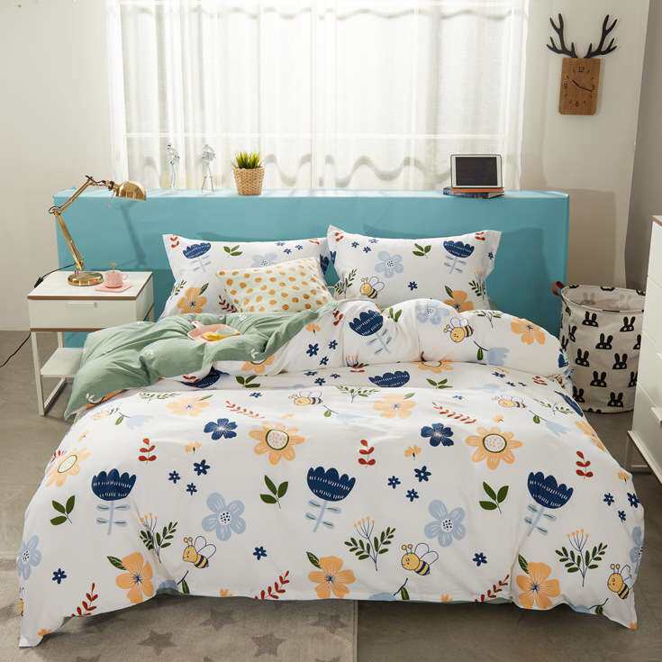 新款活性印花纯棉 单人双人精梳全棉多规格尺寸被套 床单式四件套