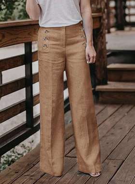 Plus Size 3XL Summer Linen Women Wide Legs Pants Trousers1