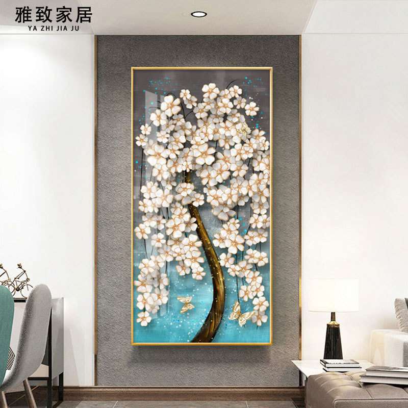 发财树现代轻奢玄关装饰画过道金色抽象简约美式走廊墙面大幅挂画图片