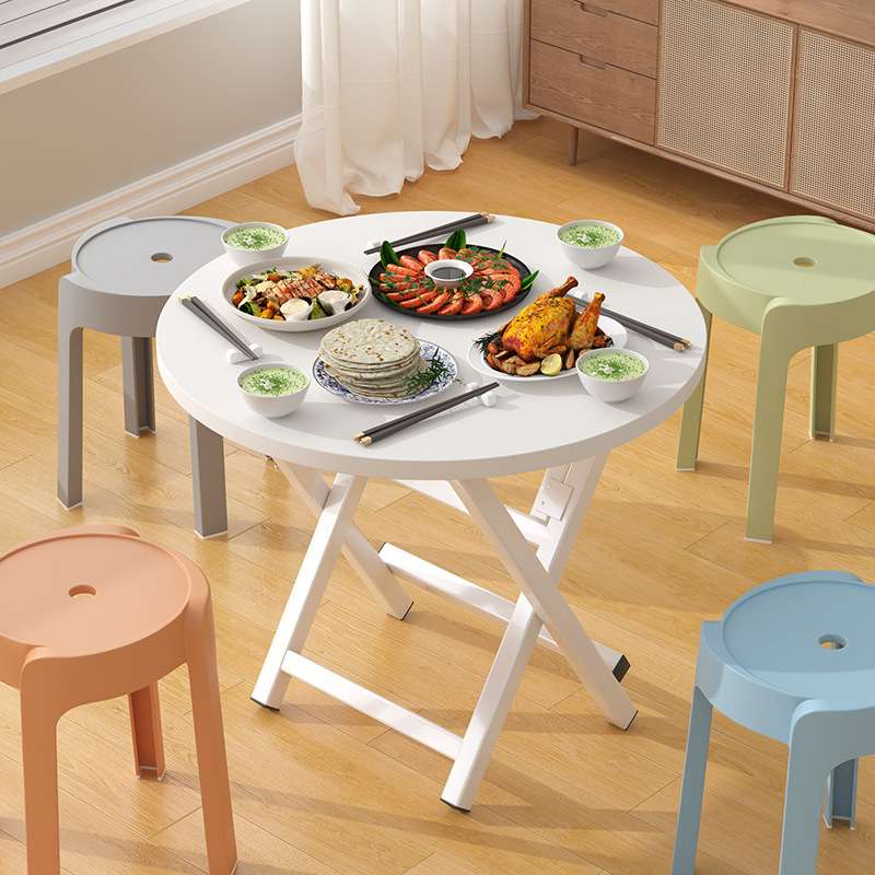 圆形简易折叠餐桌家用折叠桌圆桌新型便携式多功能餐桌隐形可折叠