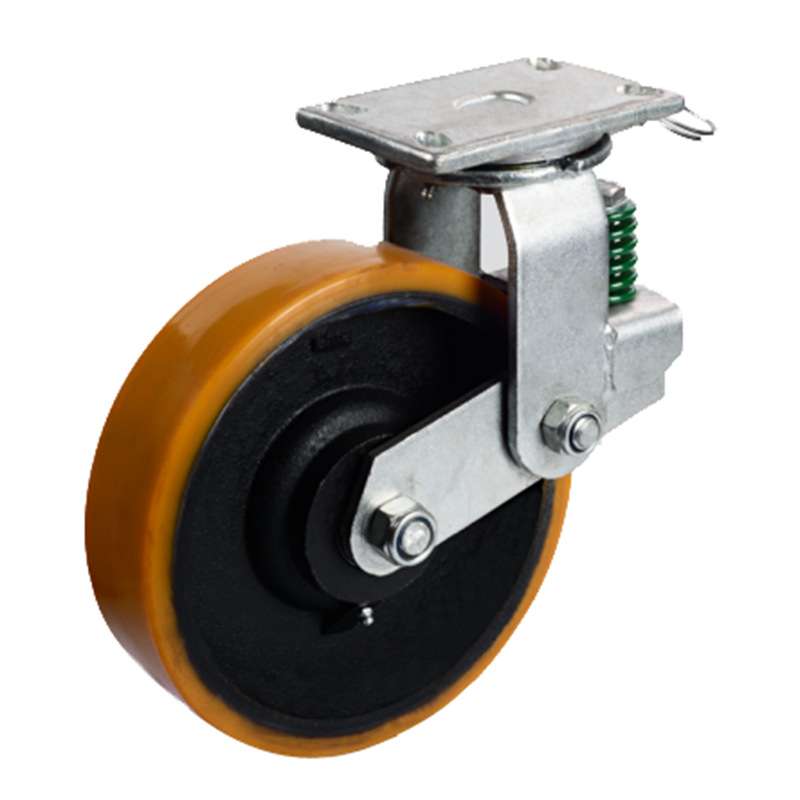 重型超重型铁芯PU减震单轮平底万向定向工业级推车脚轮货架脚轮