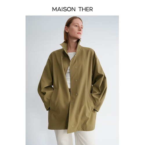 MAISON THER2025女士春季新品立领风衣夹克优质尼龙暗扣外套四季