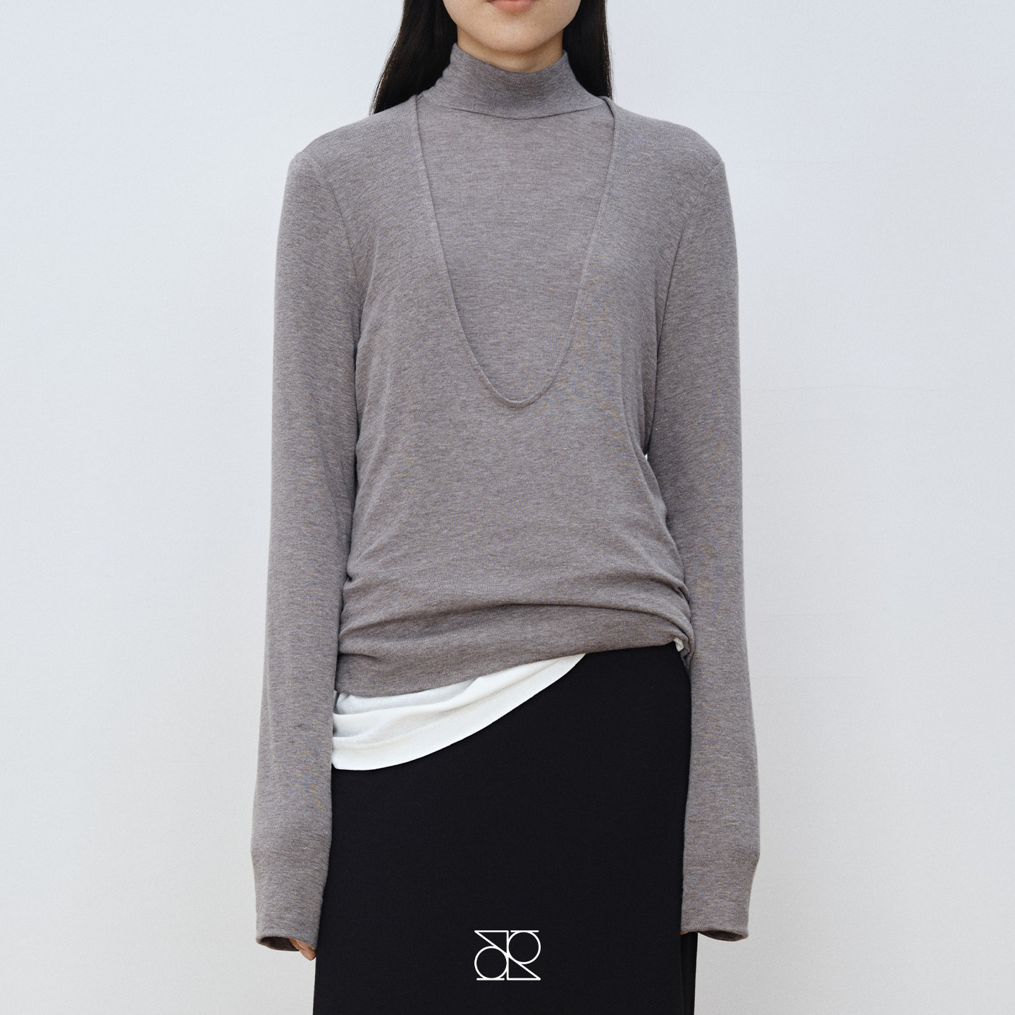 MAISON THER【25秋冬】真丝混纺高领智系质感黑白灰真两件打底衫