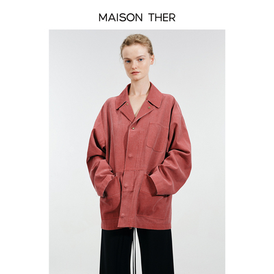 MAISON THER2025重磅新品手工碧纹洗微糯骨感水棉麻混纺牛仔夹克