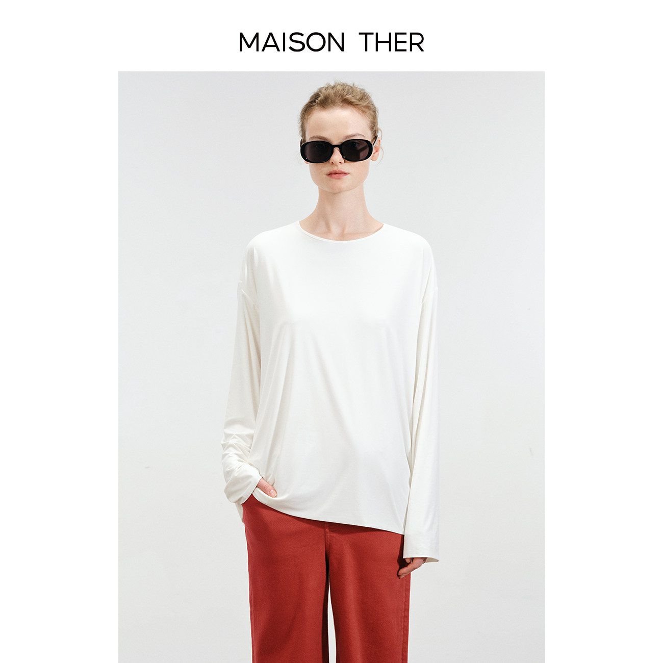 MAISON THER【智感通勤】2025春季新款双层绒感长袖T恤白防晒衫女