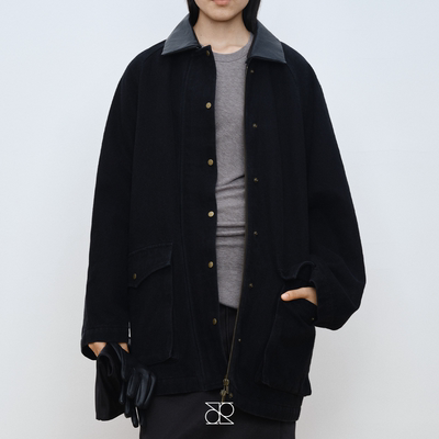 MAISON THER【25秋冬】超质感重磅皮领拼接磨毛夹棉牛仔外套