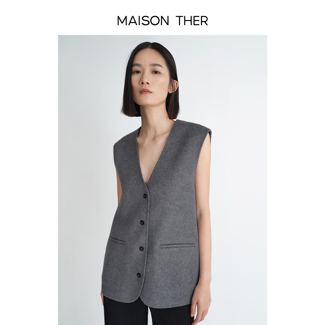 MAISON THER重磅单品康赛妮真丝羊毛双面呢马甲内搭外穿气质通勤