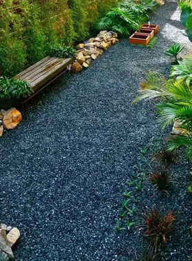 黑色石子黑色砾石碎石水洗石胶粘石庭院工程园林造景铺路用黑石子