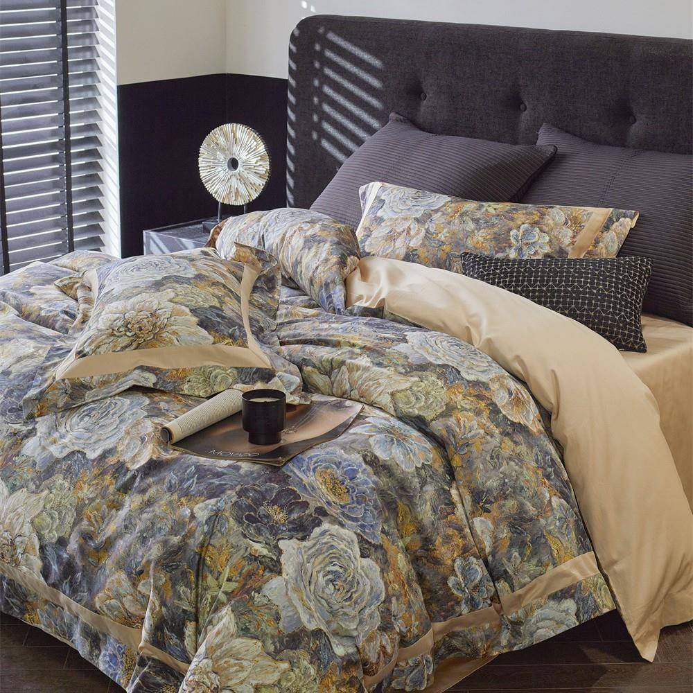 高端床品轻奢复古风高支长绒棉四件套四季通用全棉被套床单主卧室