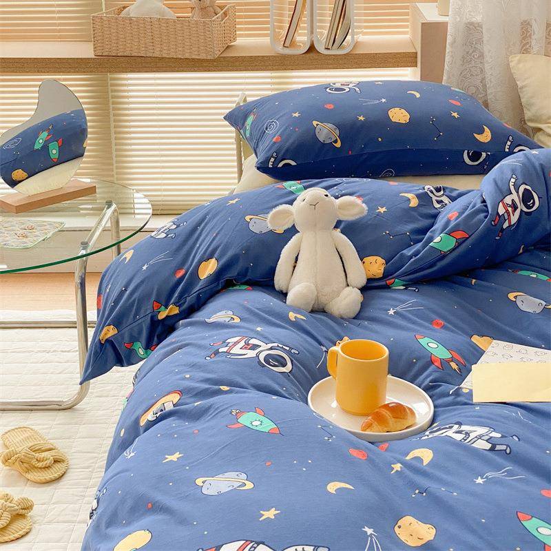 A类纯棉针织天竺棉柔软亲肤宇宙太空耐脏儿童被套床单床笠四件套