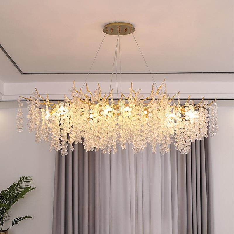 餐厅吊灯2024年新款长形饭厅吧台轻奢水晶艺术树枝现代法式别墅灯