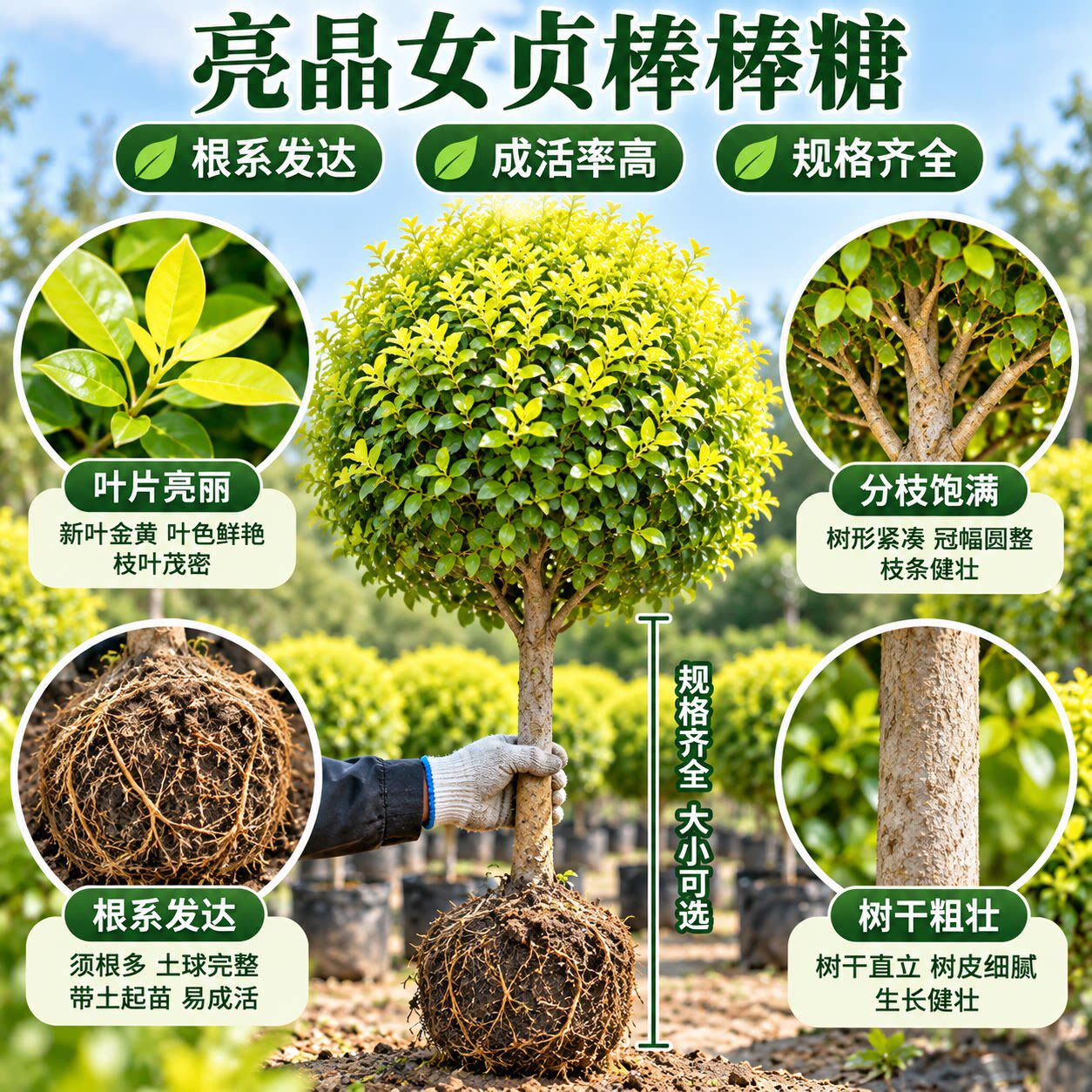 亮晶女贞棒棒糖工程苗球形花境植物园林绿化苗木基地直发批量供应