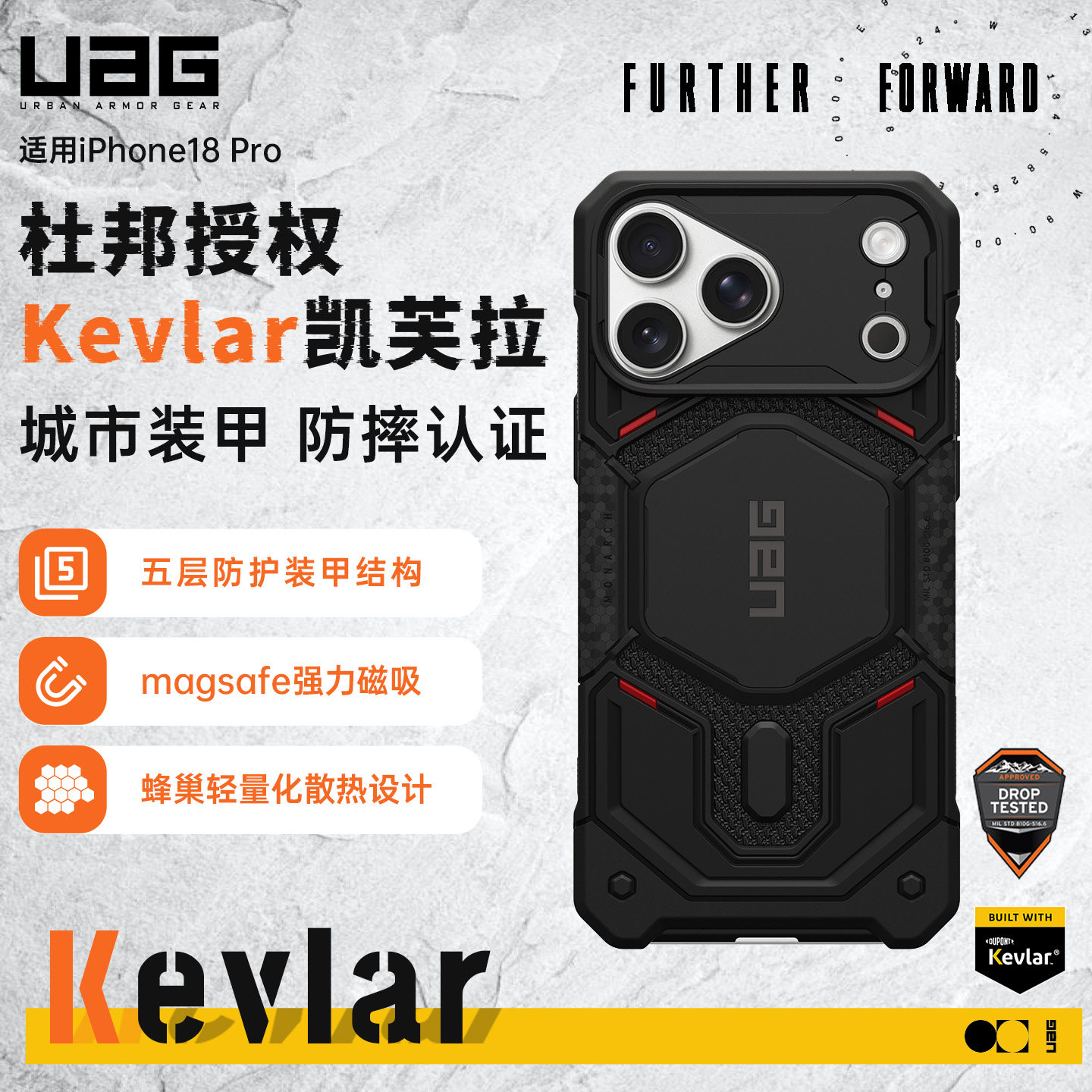 UAG适用于苹果iPhone18Pro防摔手机壳尊贵凯芙拉磁吸轻薄Magsafe个性时尚男女商务休闲户外