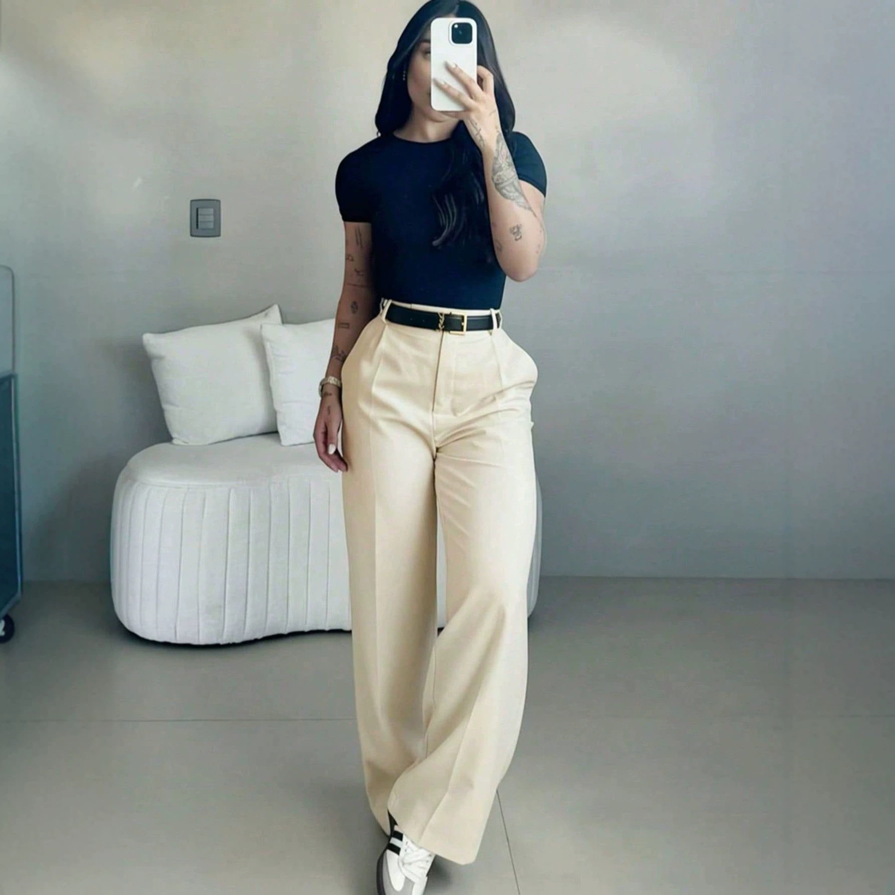 Women Suit OL Trousers高腰阔腿西裤垂感打褶西装裤 欧美通勤女