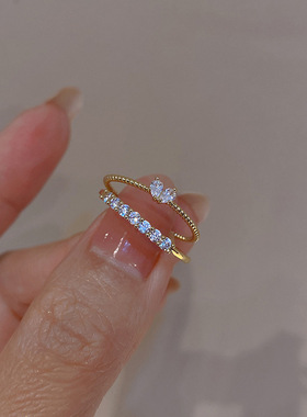 Ring Sets Gifts心形戒指轻奢戒指ins风开口桃心镶嵌水钻关节戒指