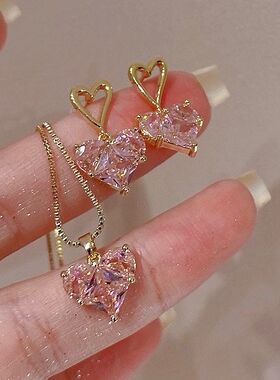 Necklace+Earring爱心项链耳环套装桃心新娘项链耳环套装欧美首饰