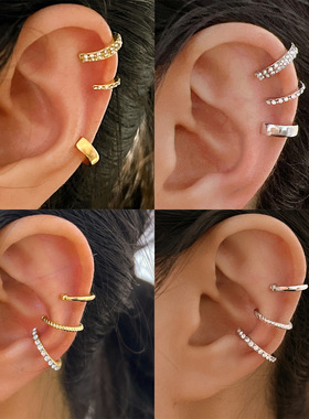 Ear Clips欧美点钻c型无耳洞耳骨夹个性时尚气质小巧耳夹三件套